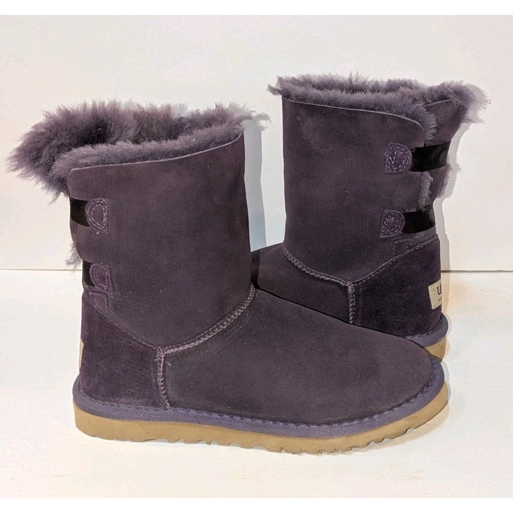 UGG Bailey Bow Women's Purple Suede Shearling Mid-Calf Pull-On Boots US 7 FLAWED
